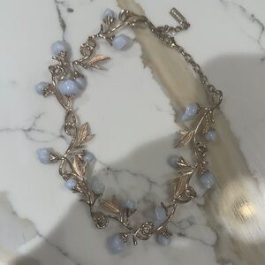 BaubleBar Gold Necklace with Light Blue Accents